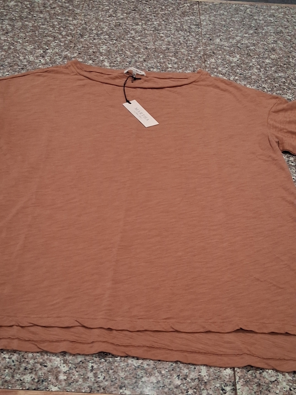 Martha Stewart Layered Hem Short Sleeve Top - Rust